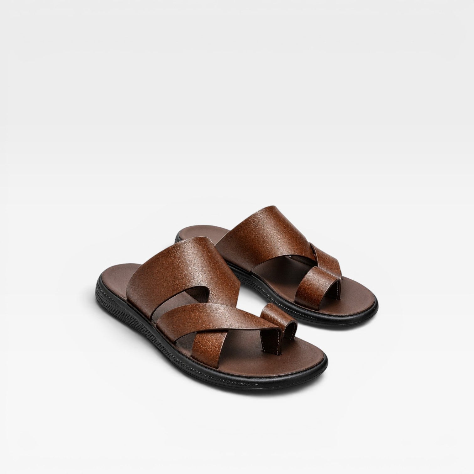 Marcus | Men's Leather-Look Toe-Loop Slide Sandals - Backless Slip-On Sandals