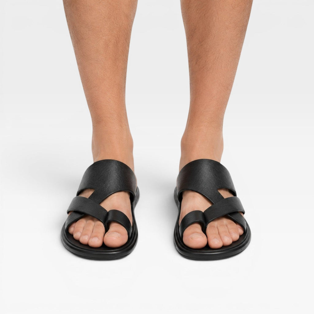 Marcus | Men's Leather-Look Toe-Loop Slide Sandals - Backless Slip-On Sandals