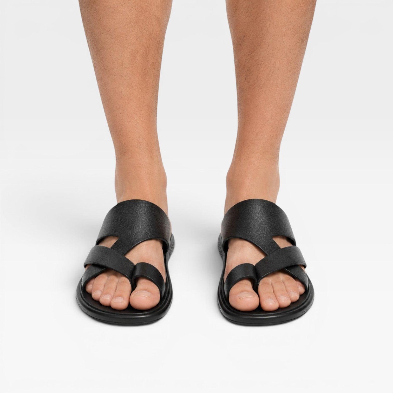 Marcus | Men's Leather-Look Toe-Loop Slide Sandals - Backless Slip-On Sandals