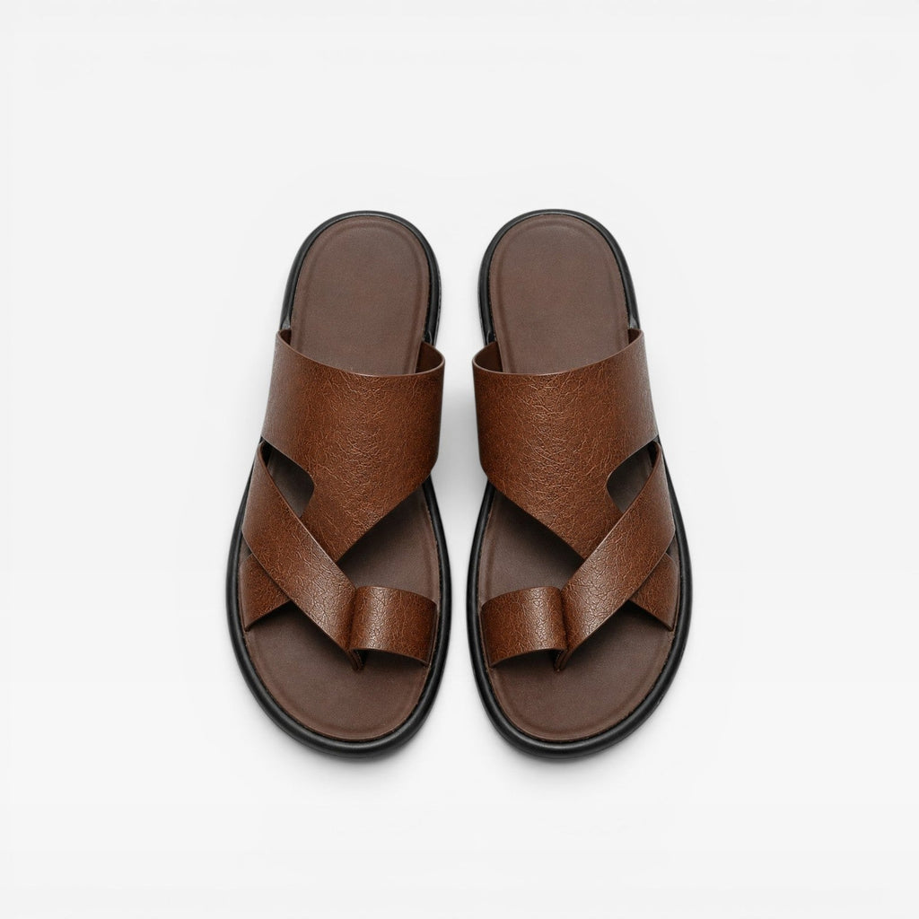 Marcus | Men's Leather-Look Toe-Loop Slide Sandals - Backless Slip-On Sandals
