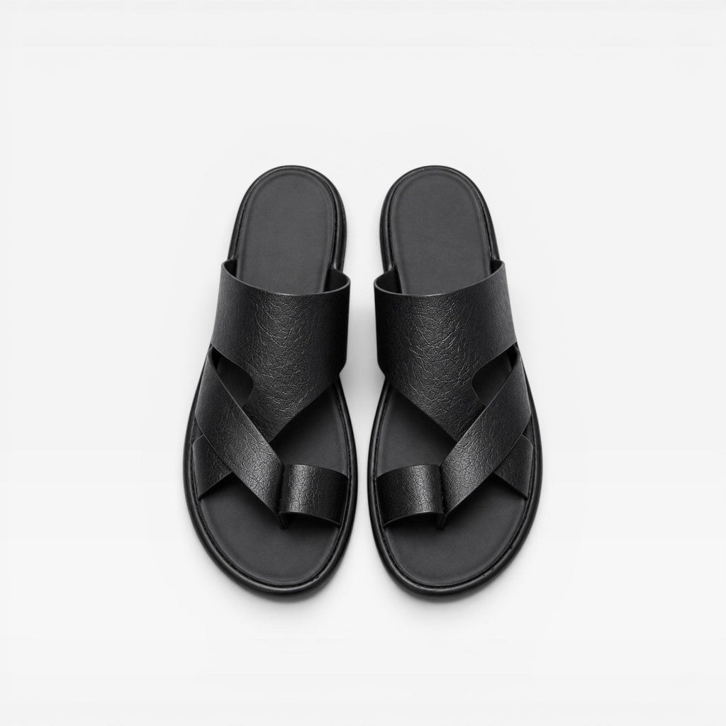 Marcus | Men's Leather-Look Toe-Loop Slide Sandals - Backless Slip-On Sandals