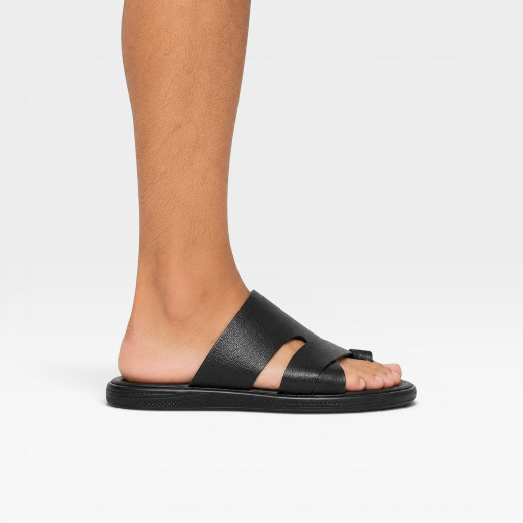 Marcus | Men's Leather-Look Toe-Loop Slide Sandals - Backless Slip-On Sandals