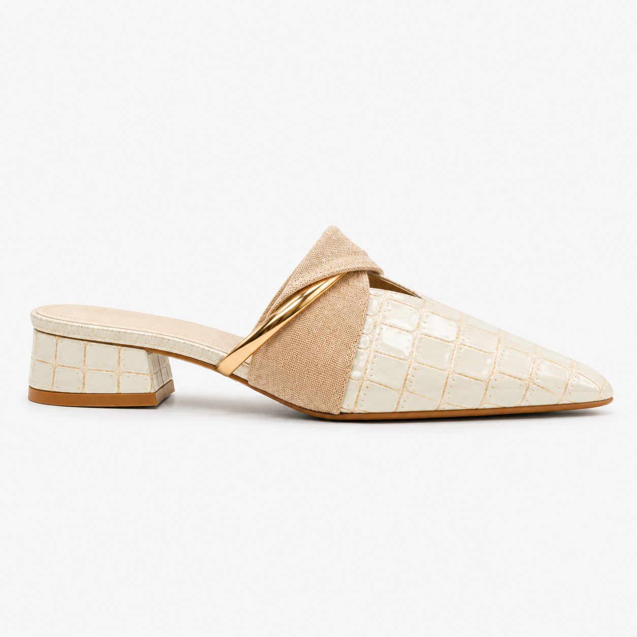 Beatrix | Women's Croc-Effect Pointed Toe Mule Heels - Low Block Heel Slip-On Mules