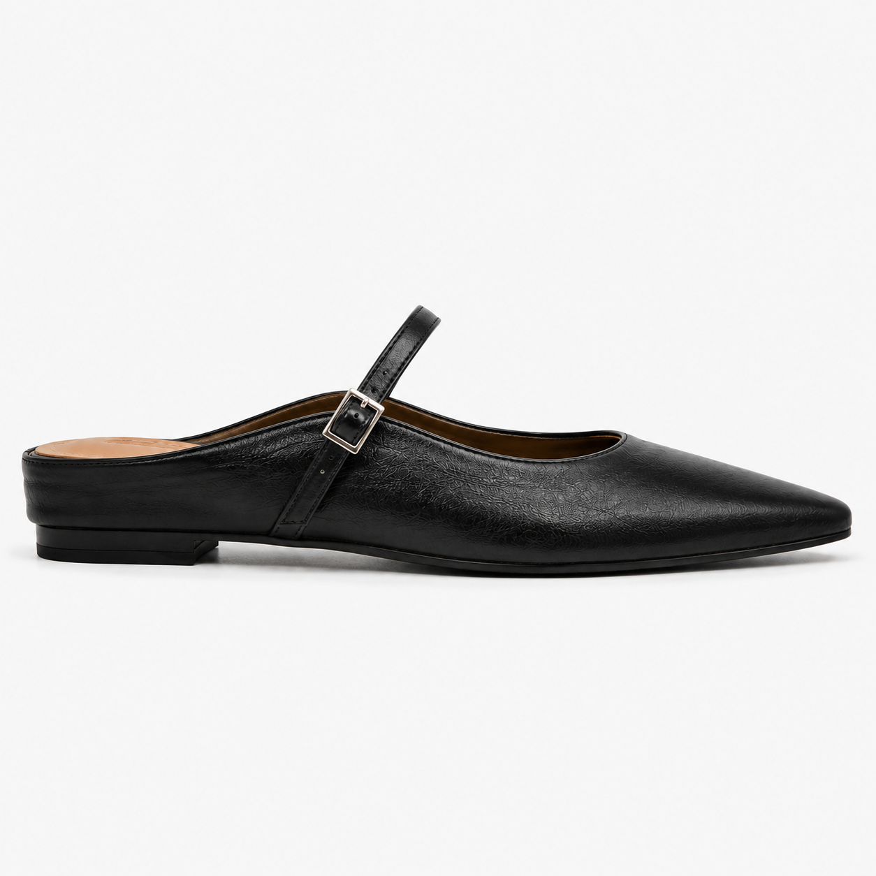 Freya | Women's Leather-Look Pointed-Toe Mules – Buckle-Strap Mary Jane Flats