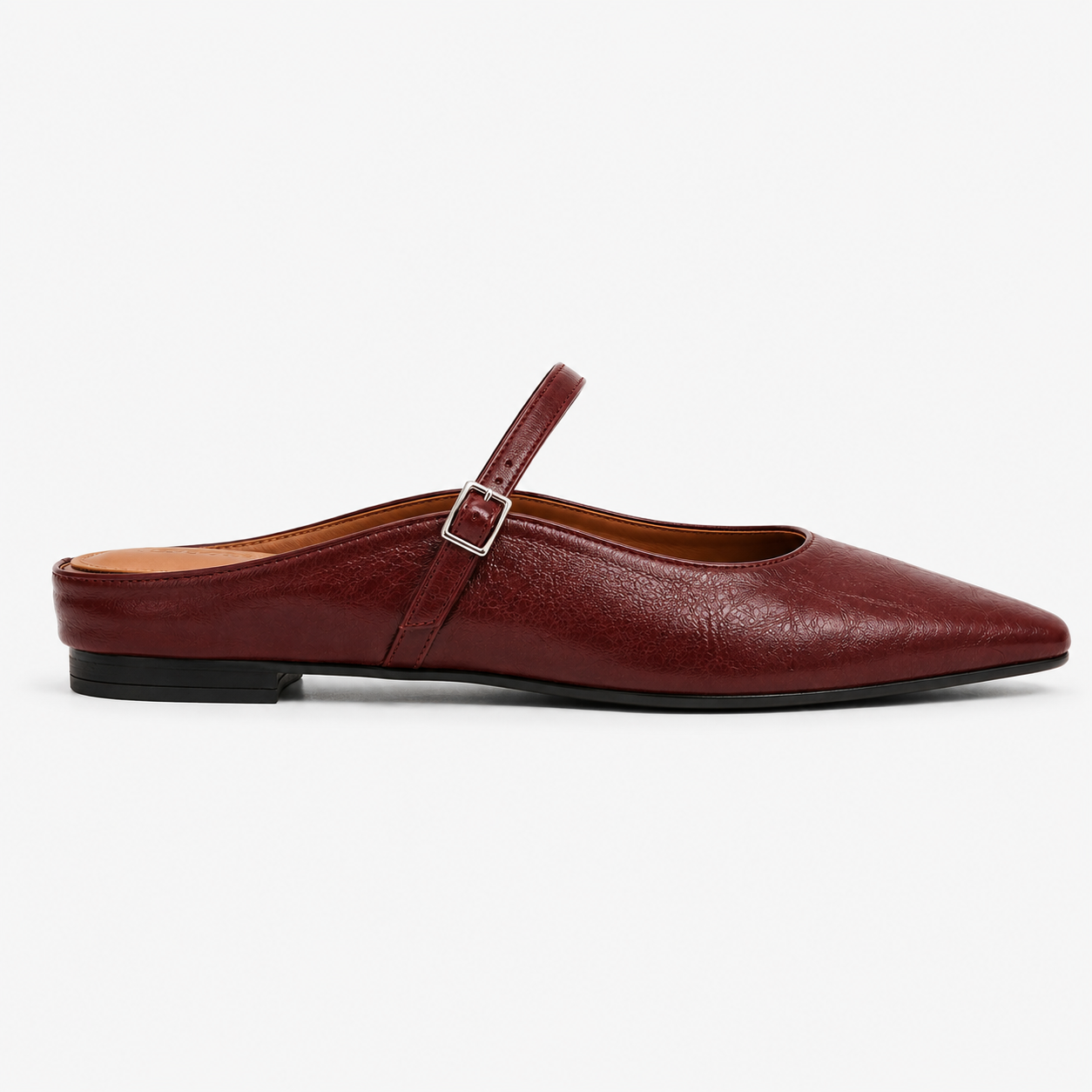 Freya | Women's Leather-Look Pointed-Toe Mules – Buckle-Strap Mary Jane Flats