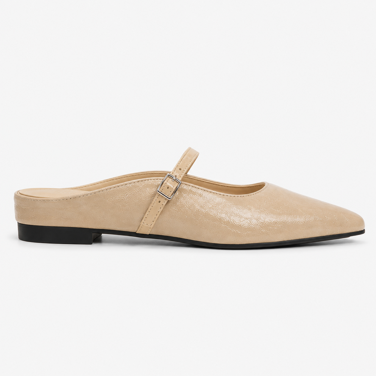 Freya | Women's Leather-Look Pointed-Toe Mules – Buckle-Strap Mary Jane Flats
