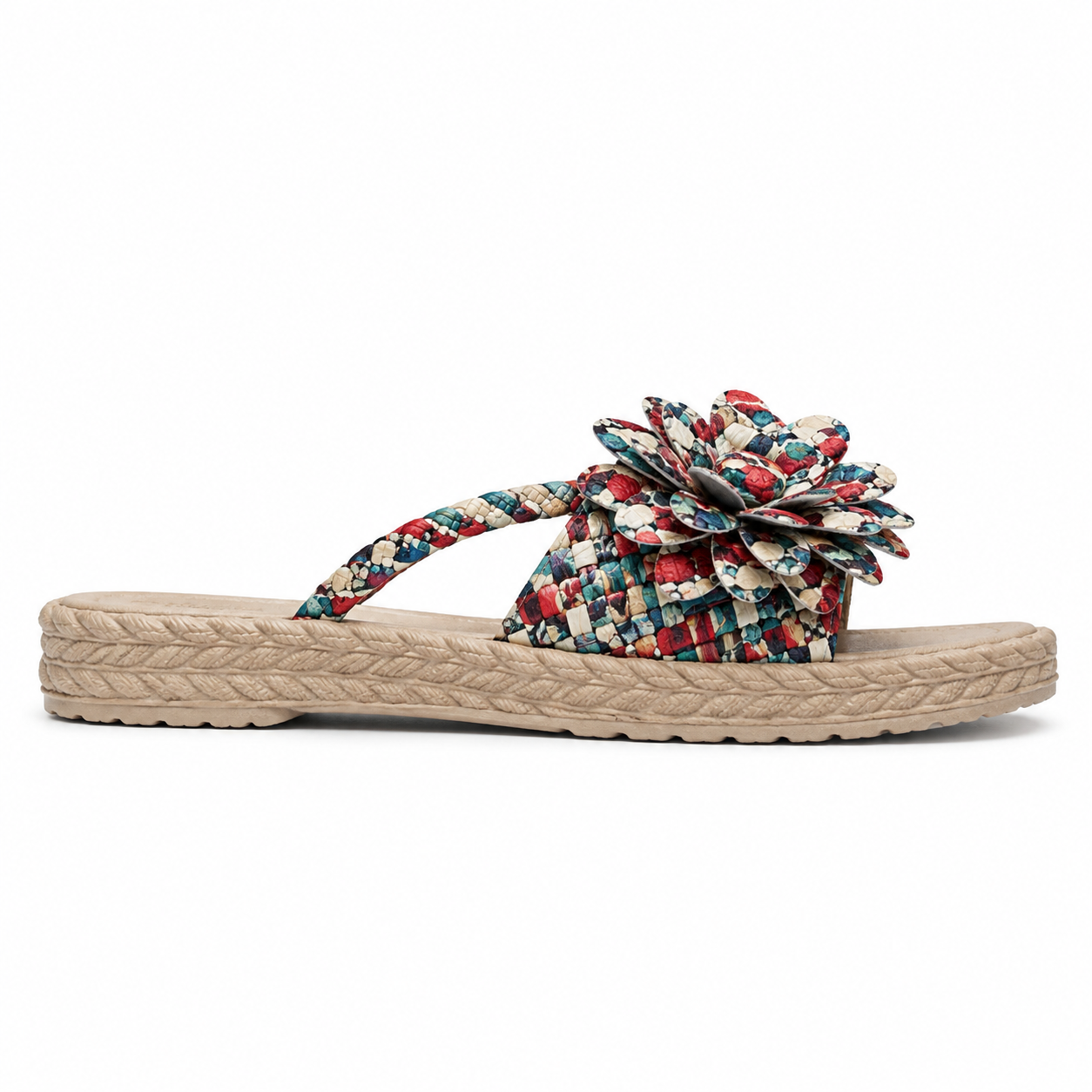 Sadie | Women's Floral Platform Sandals - Woven Strap Slip-On Sandals