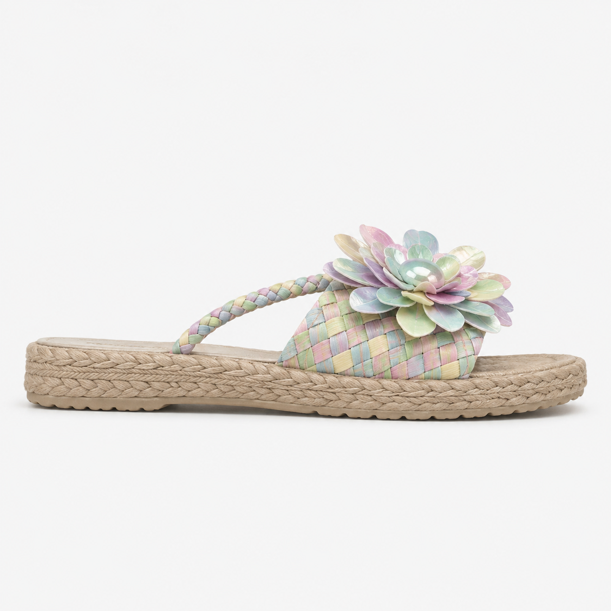 Sadie | Women's Floral Platform Sandals - Woven Strap Slip-On Sandals
