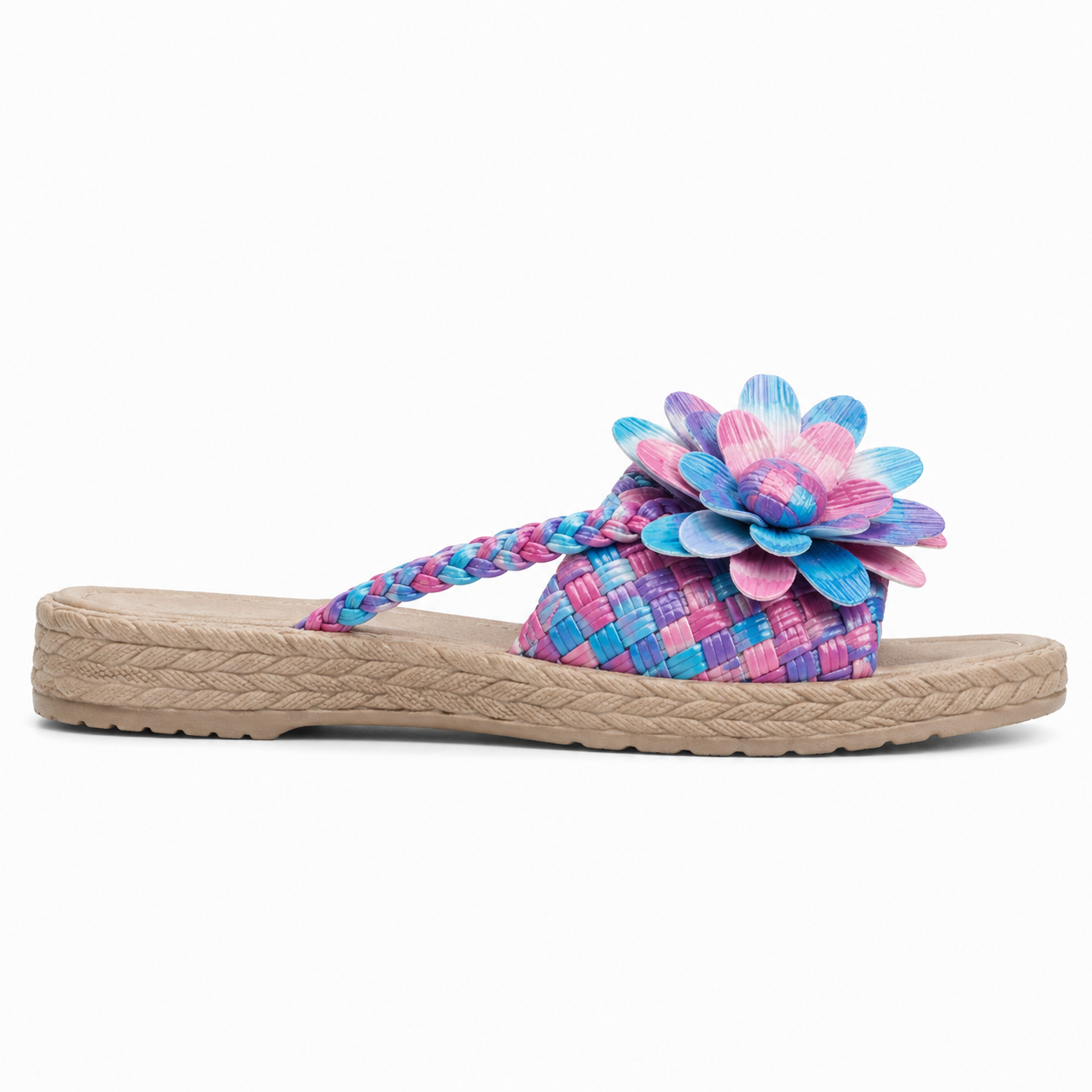 Sadie | Women's Floral Platform Sandals - Woven Strap Slip-On Sandals