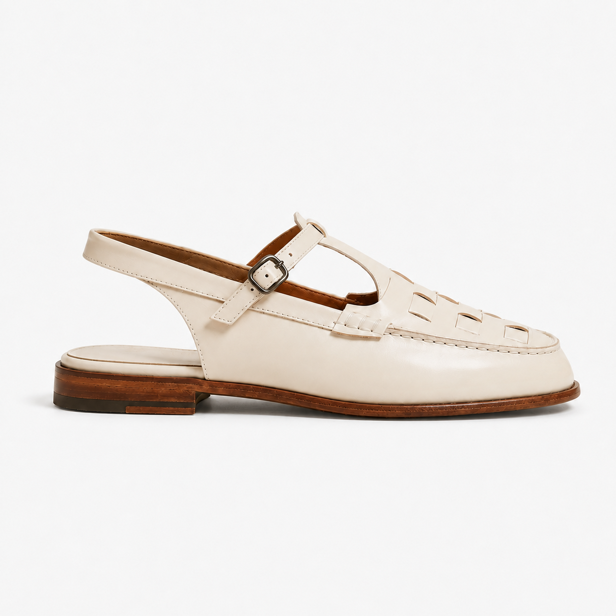 Wren | Women's Woven Leather-look Slingback Sandals - Flat Buckle Closed-Toe Sandals