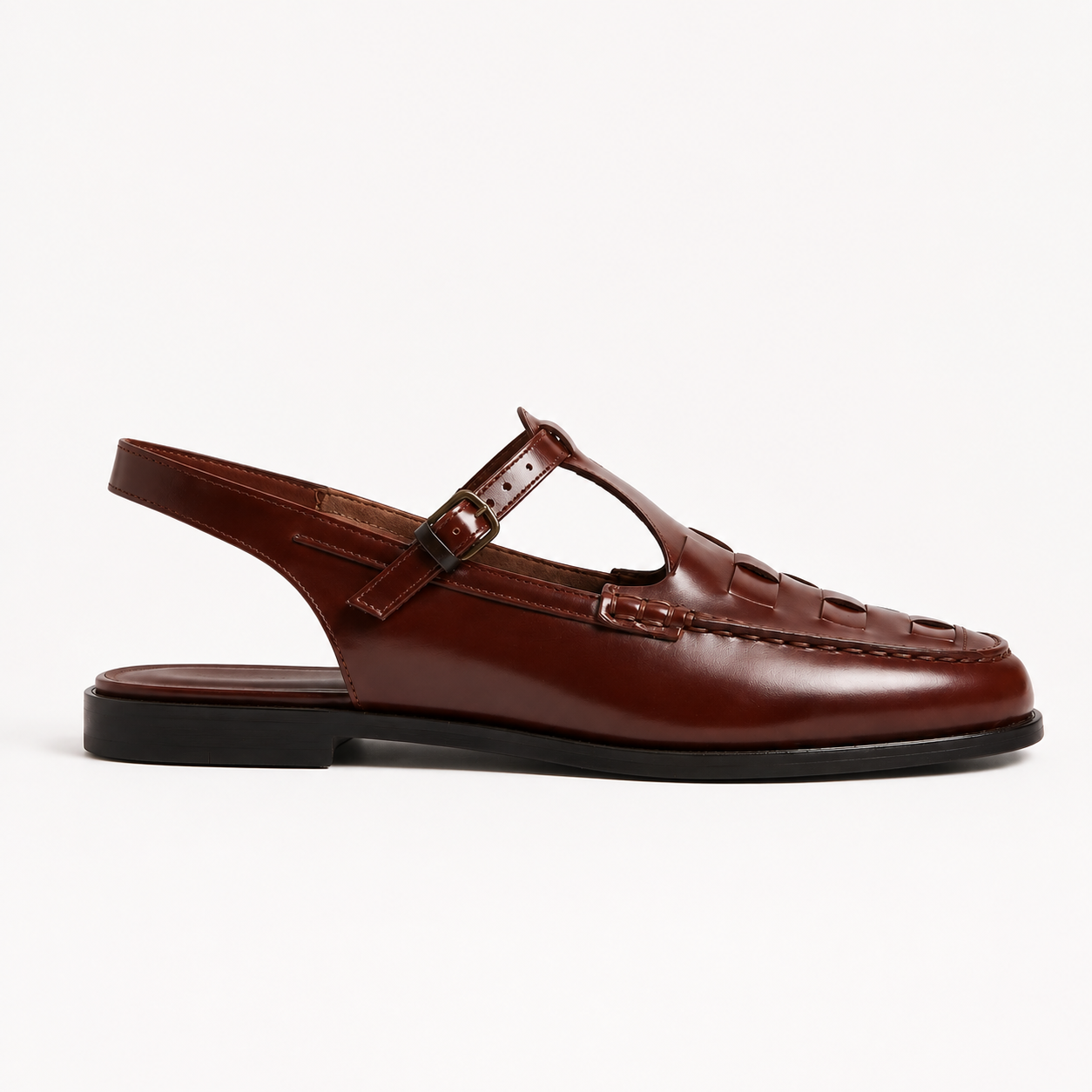 Wren | Women's Woven Leather-look Slingback Sandals - Flat Buckle Closed-Toe Sandals
