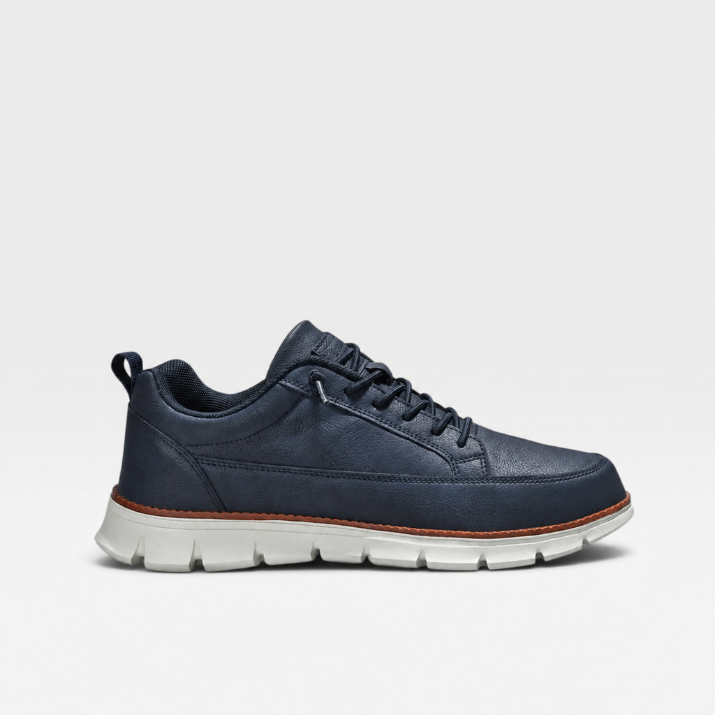 James | Men's Casual Leather Trainers - Lace-Up Cushioned Everyday Sneakers