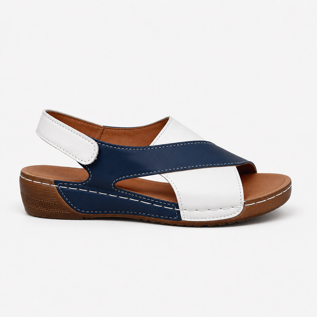 Phoebe | Women's Two-Tone Leather-Look Wedge Sandals - Open-Toe Cross-Strap Summer Shoes