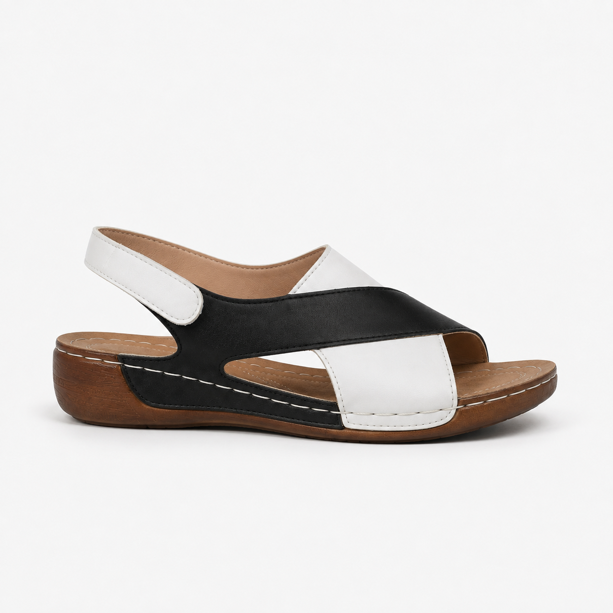 Phoebe | Women's Two-Tone Leather-Look Wedge Sandals - Open-Toe Cross-Strap Summer Shoes