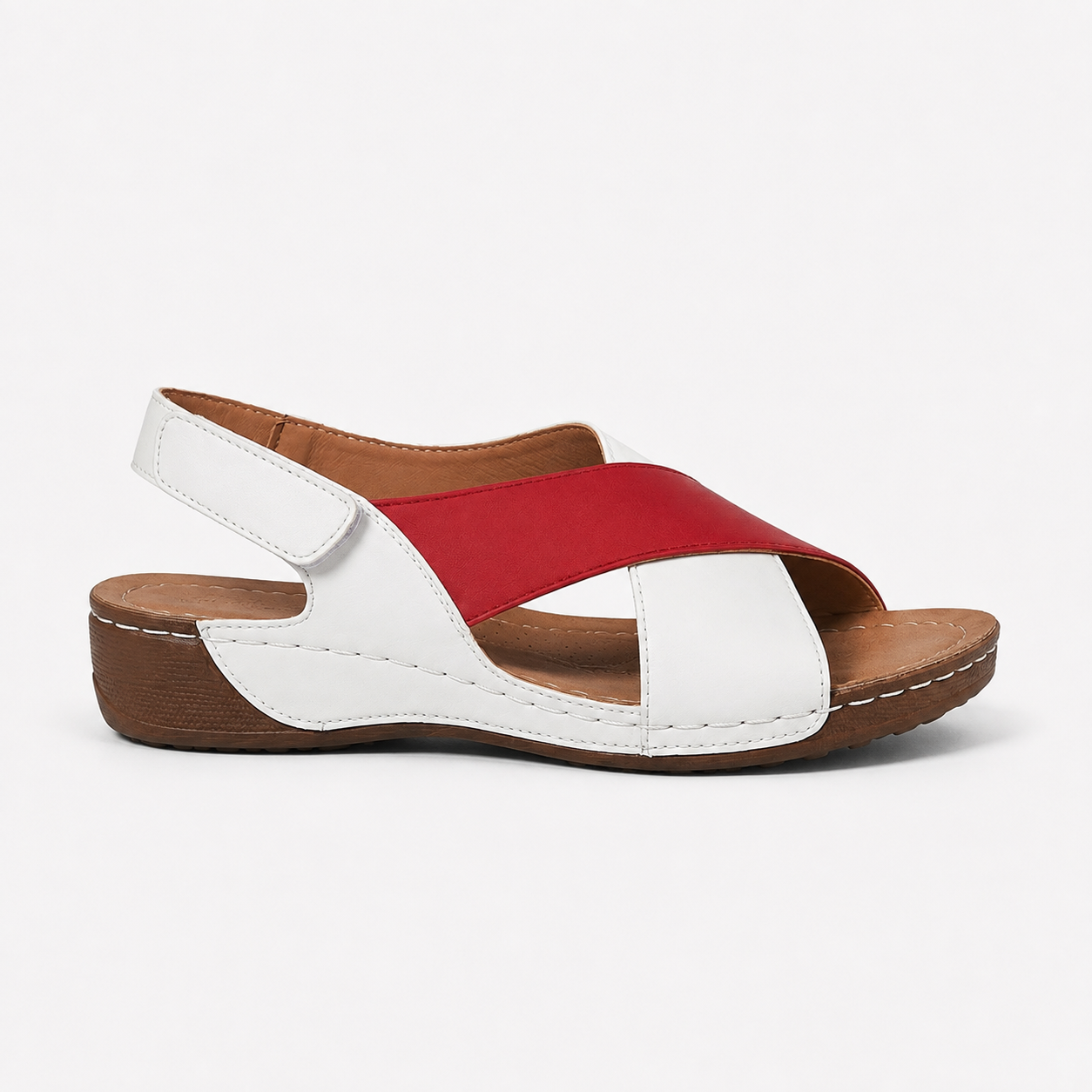 Phoebe | Women's Two-Tone Leather-Look Wedge Sandals - Open-Toe Cross-Strap Summer Shoes