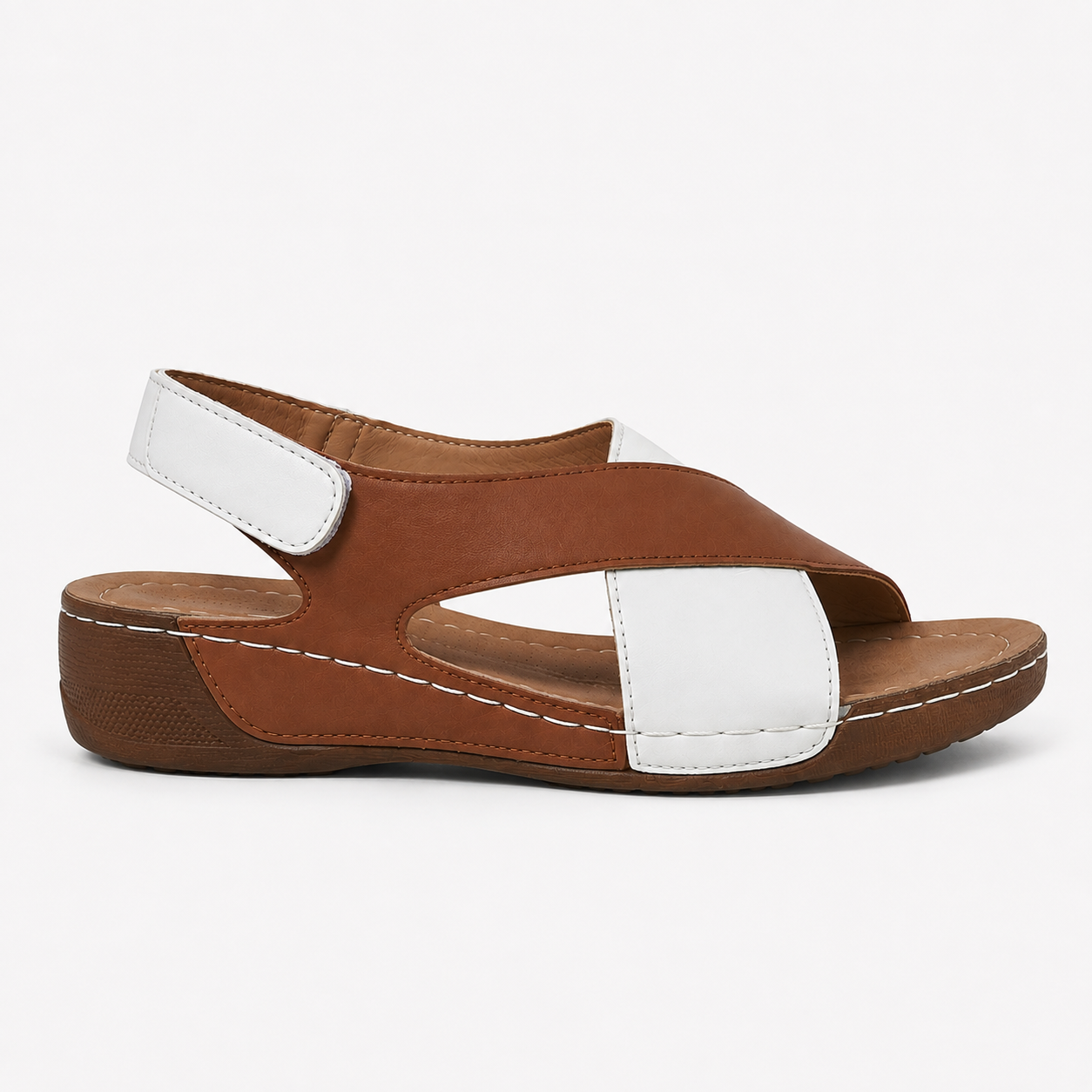 Phoebe | Women's Two-Tone Leather-Look Wedge Sandals - Open-Toe Cross-Strap Summer Shoes