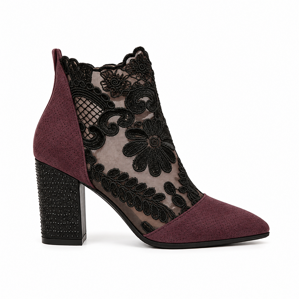 Genevieve | Women's Floral Lace Heels - Cushioned Court Shoes for Evening Wear