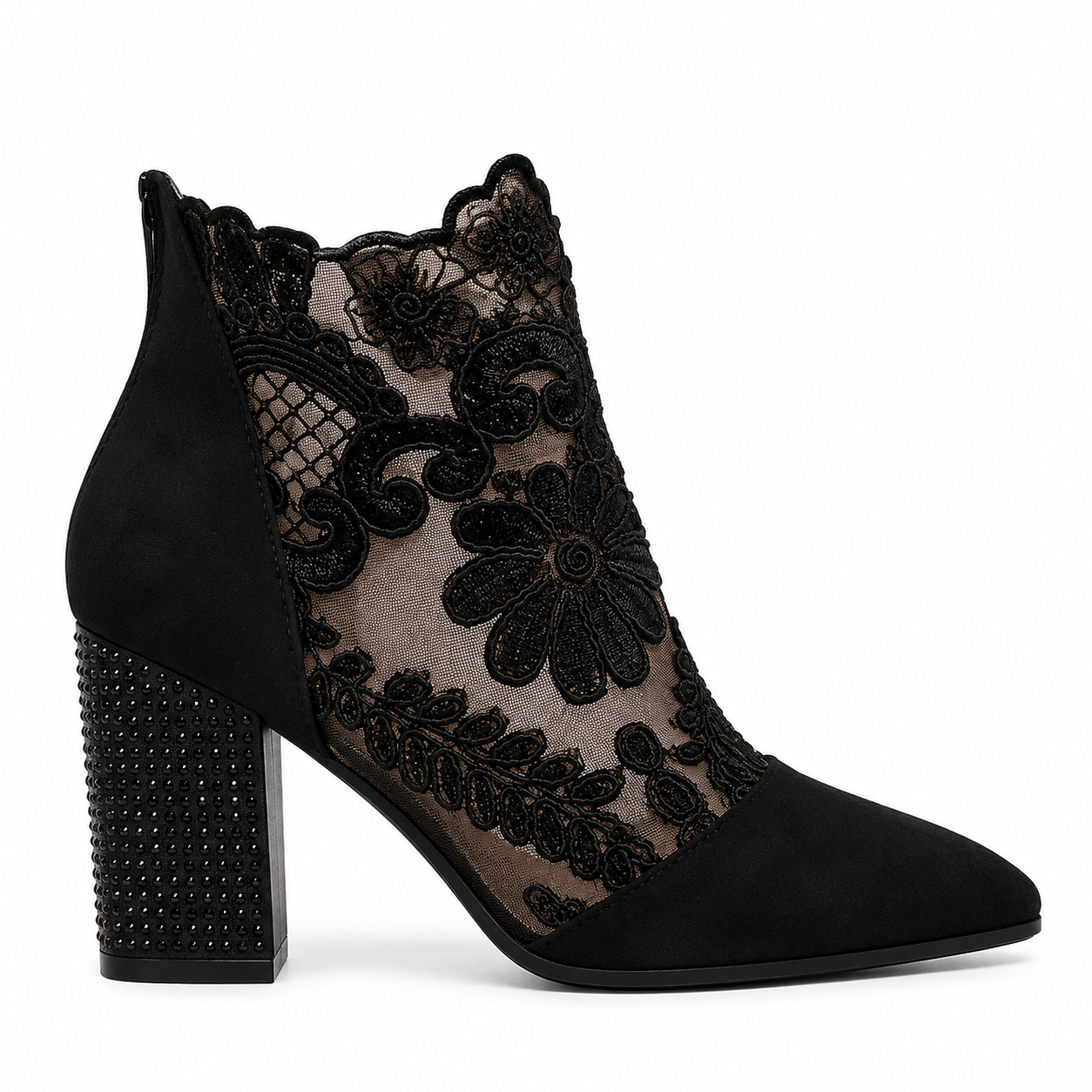 Genevieve | Women's Floral Lace Heels - Cushioned Court Shoes for Evening Wear