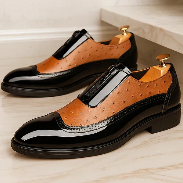 Julian | Men's Ostrich faux leather Oxford Shoes - Patent Toe Dress Shoes with Side Zip