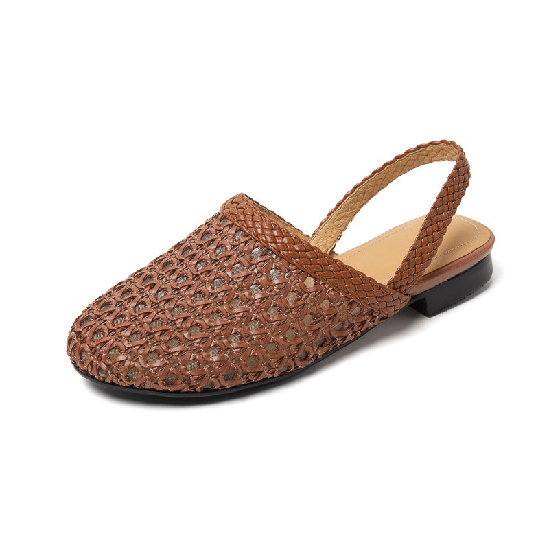 Millie | Women's Woven Mesh Slingback Flats - Low Block Heel Summer Shoes