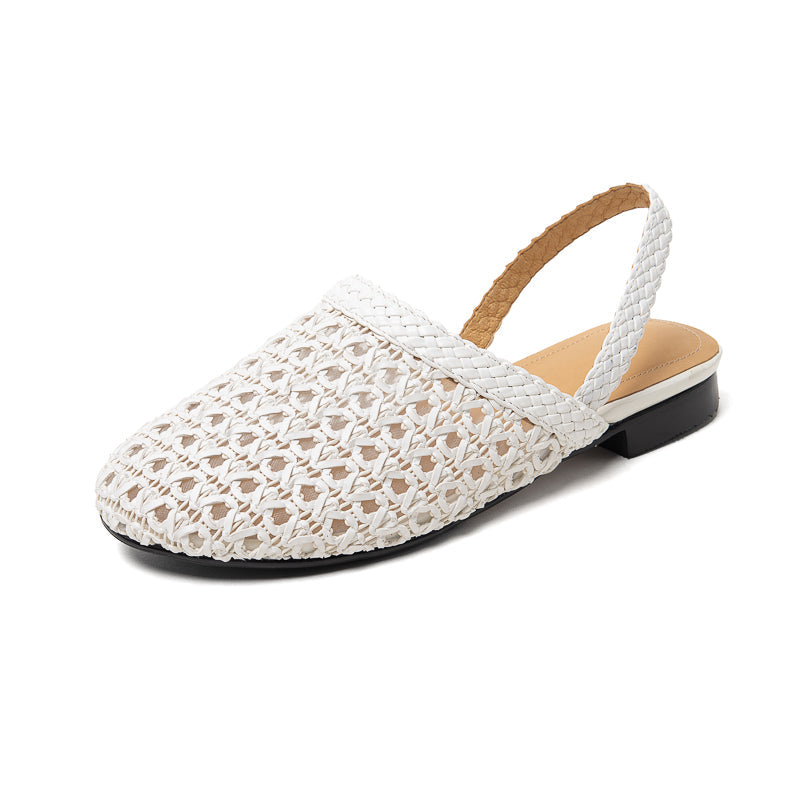 Millie | Women's Woven Mesh Slingback Flats - Low Block Heel Summer Shoes