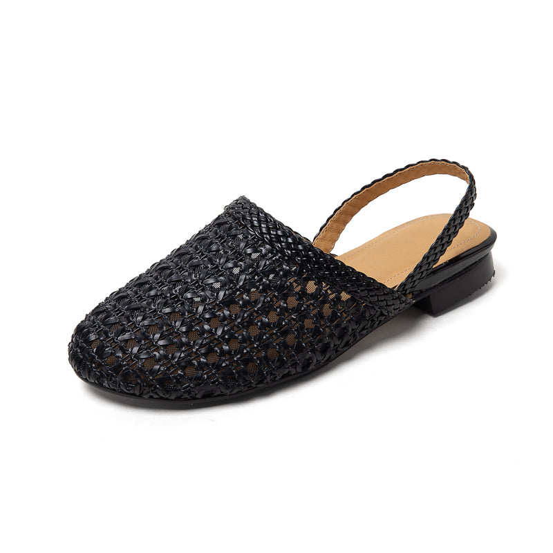 Millie | Women's Woven Mesh Slingback Flats - Low Block Heel Summer Shoes