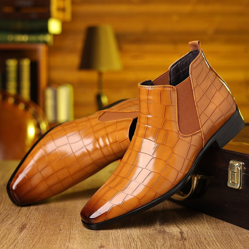Kingsley | Men's Croc-Effect Chelsea Boots - Slip-Resistant Sole Boots