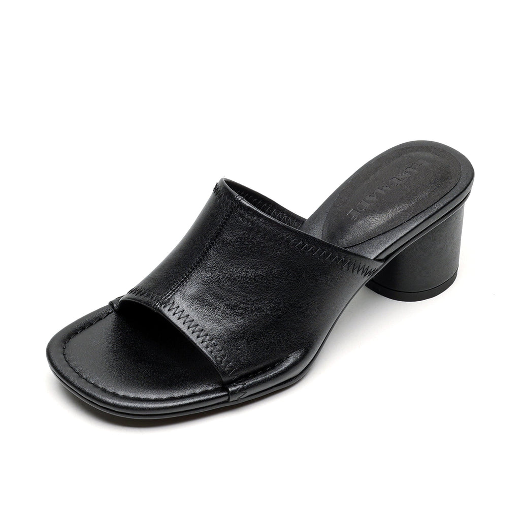 Camilla | Women's synthetic leather Block Heel Mules - Open-Toe Summer Sandals