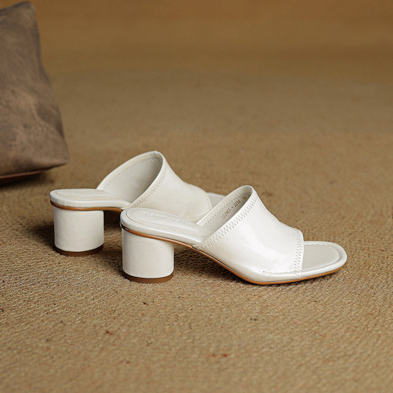 Camilla | Women's synthetic leather Block Heel Mules - Open-Toe Summer Sandals