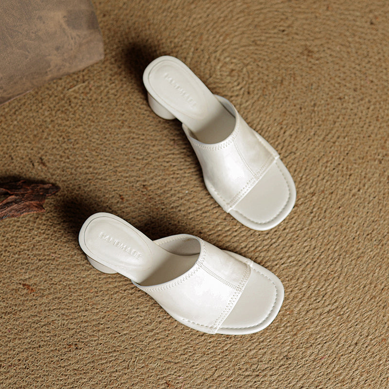 Camilla | Women's synthetic leather Block Heel Mules - Open-Toe Summer Sandals
