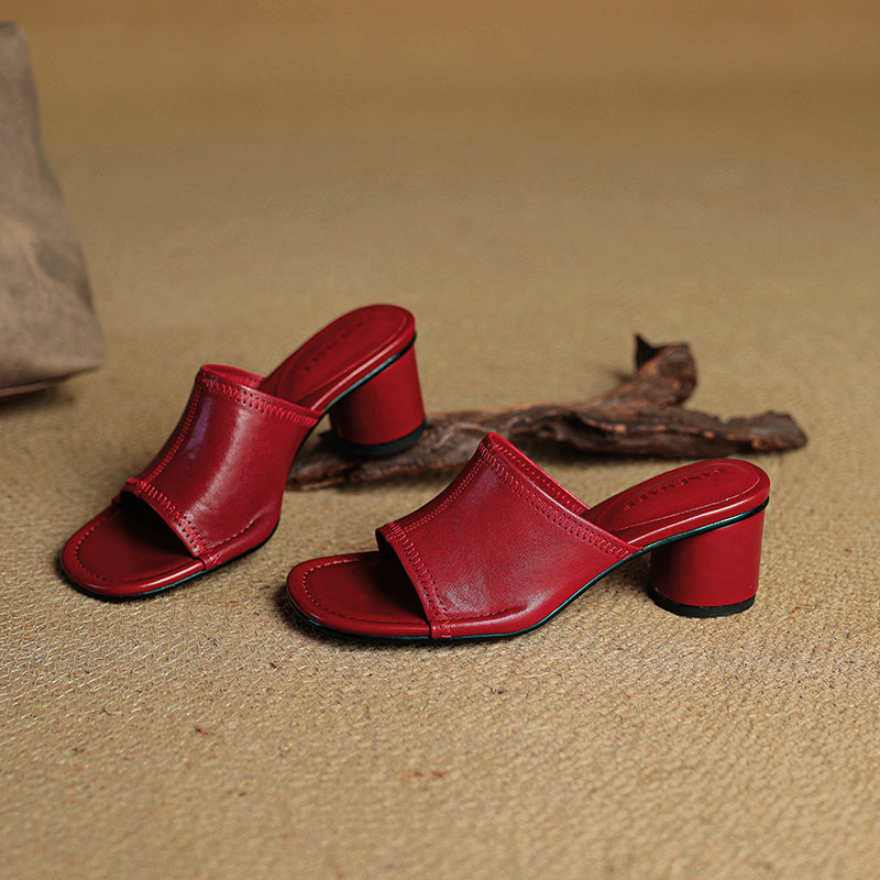 Camilla | Women's synthetic leather Block Heel Mules - Open-Toe Summer Sandals