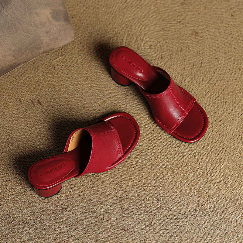 Camilla | Women's synthetic leather Block Heel Mules - Open-Toe Summer Sandals
