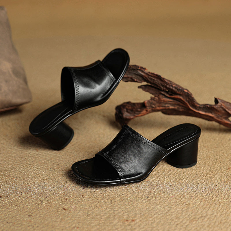 Camilla | Women's synthetic leather Block Heel Mules - Open-Toe Summer Sandals