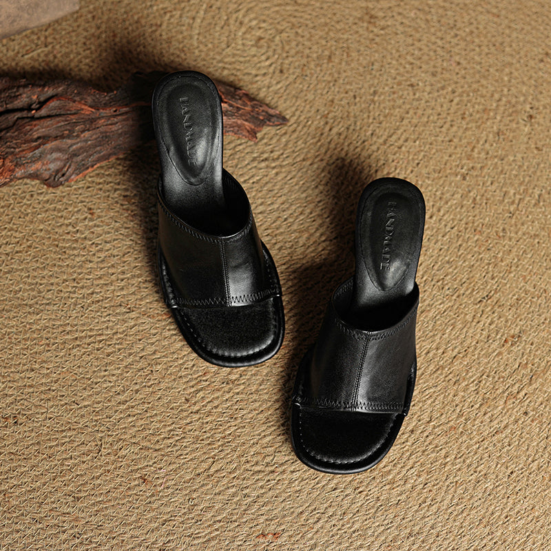 Camilla | Women's synthetic leather Block Heel Mules - Open-Toe Summer Sandals