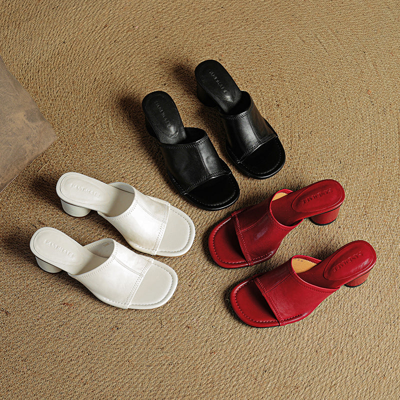 Camilla | Women's synthetic leather Block Heel Mules - Open-Toe Summer Sandals