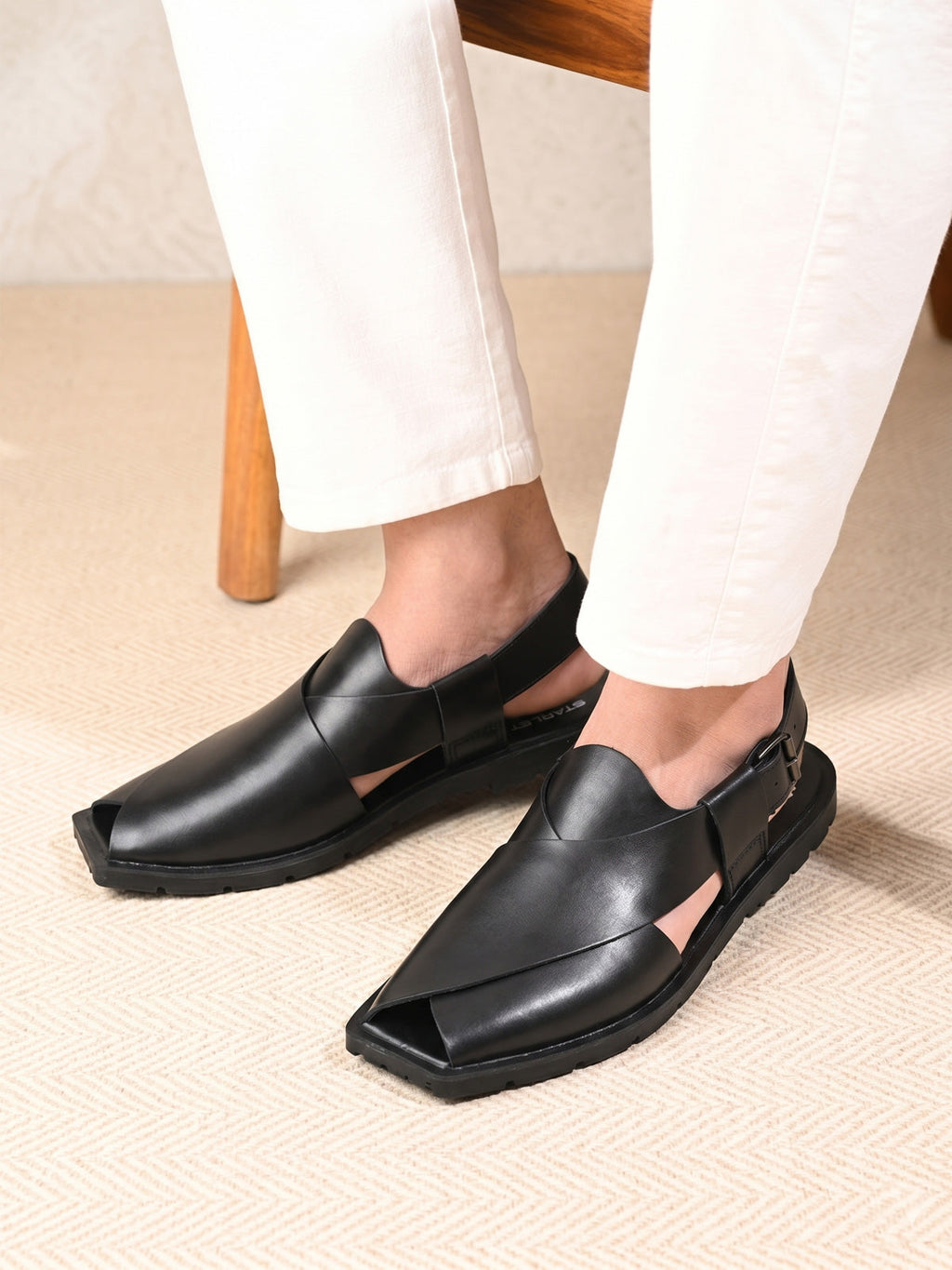 Kenneth | Men's Faux Leather Peshawari Sandals - Cross-Over Strap Ethnic Sandals