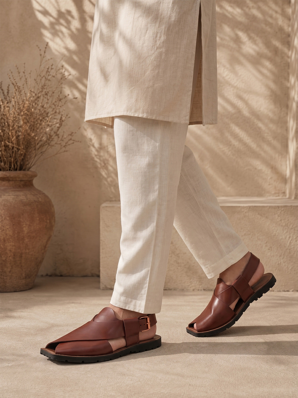 Kenneth | Men's Faux Leather Peshawari Sandals - Cross-Over Strap Ethnic Sandals