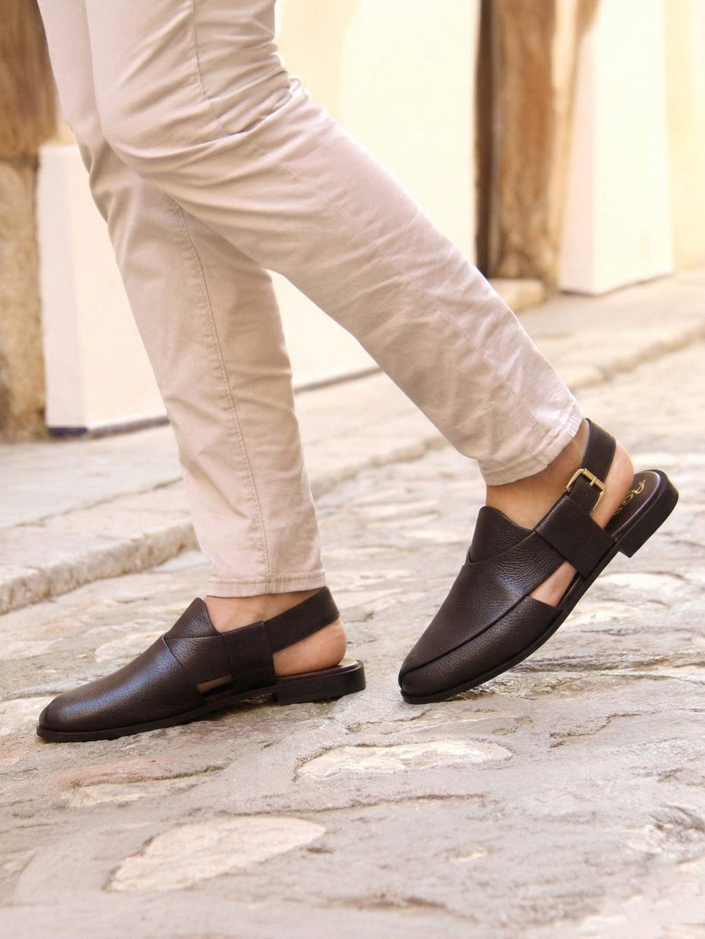 Gordon | Men's synthetic leather Peshawari Sandals - Adjustable Buckle Strap Ethnic Sandals