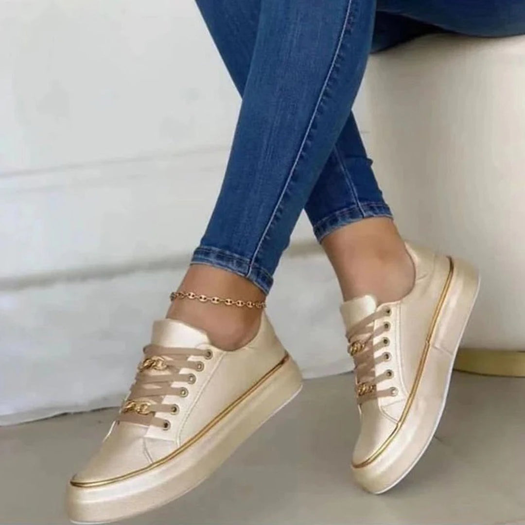 Willa | Women's Gold-Detail Trainers - Casual Everyday Sneakers