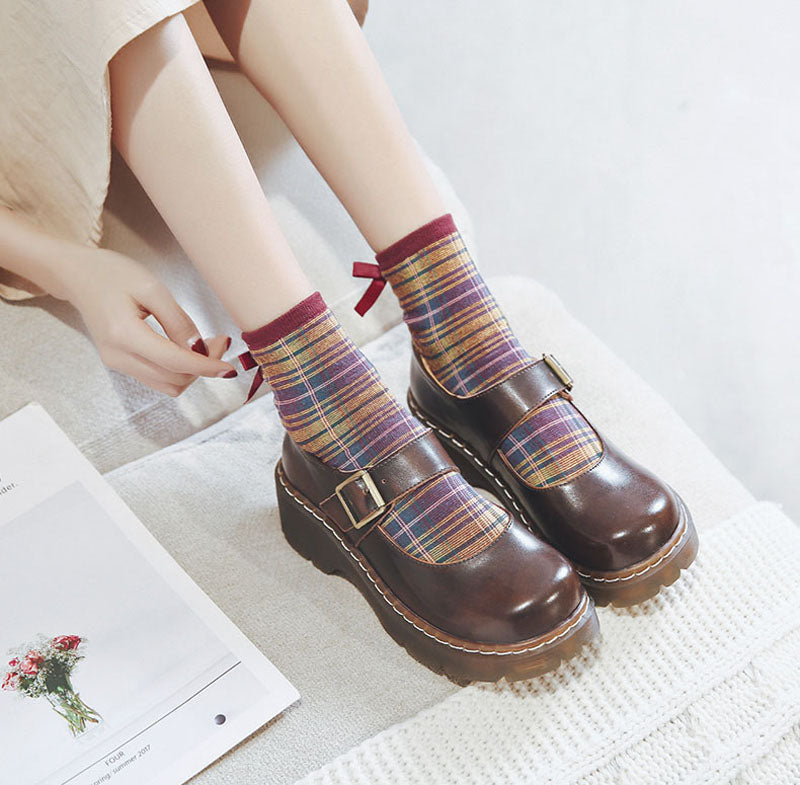 Prudence | Women's Vintage Buckle faux leather Mary Jane Heels - Chunky Platform Court Shoes