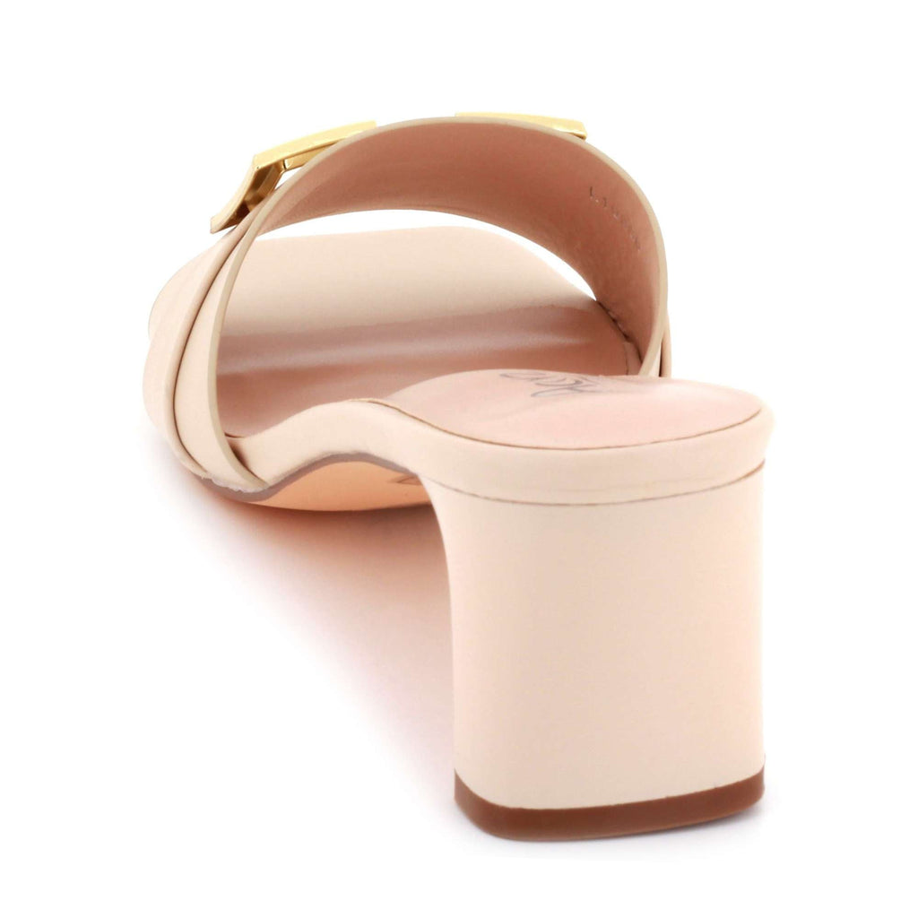 Priscilla | Women's Square-Toe Mule Sandals - Gold-Tone Buckle Mid Heel Mules