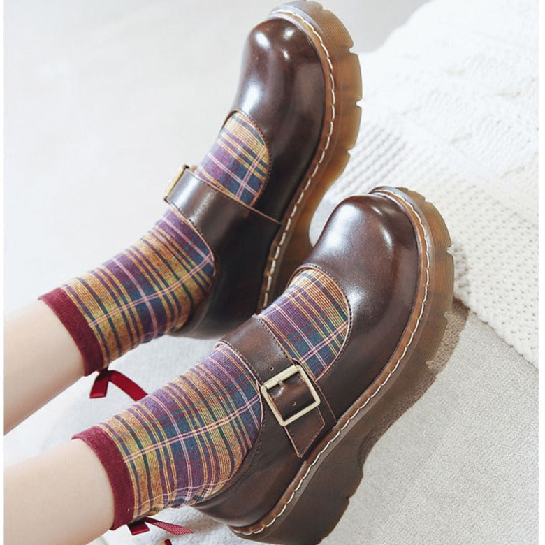 Prudence | Women's Vintage Buckle faux leather Mary Jane Heels - Chunky Platform Court Shoes