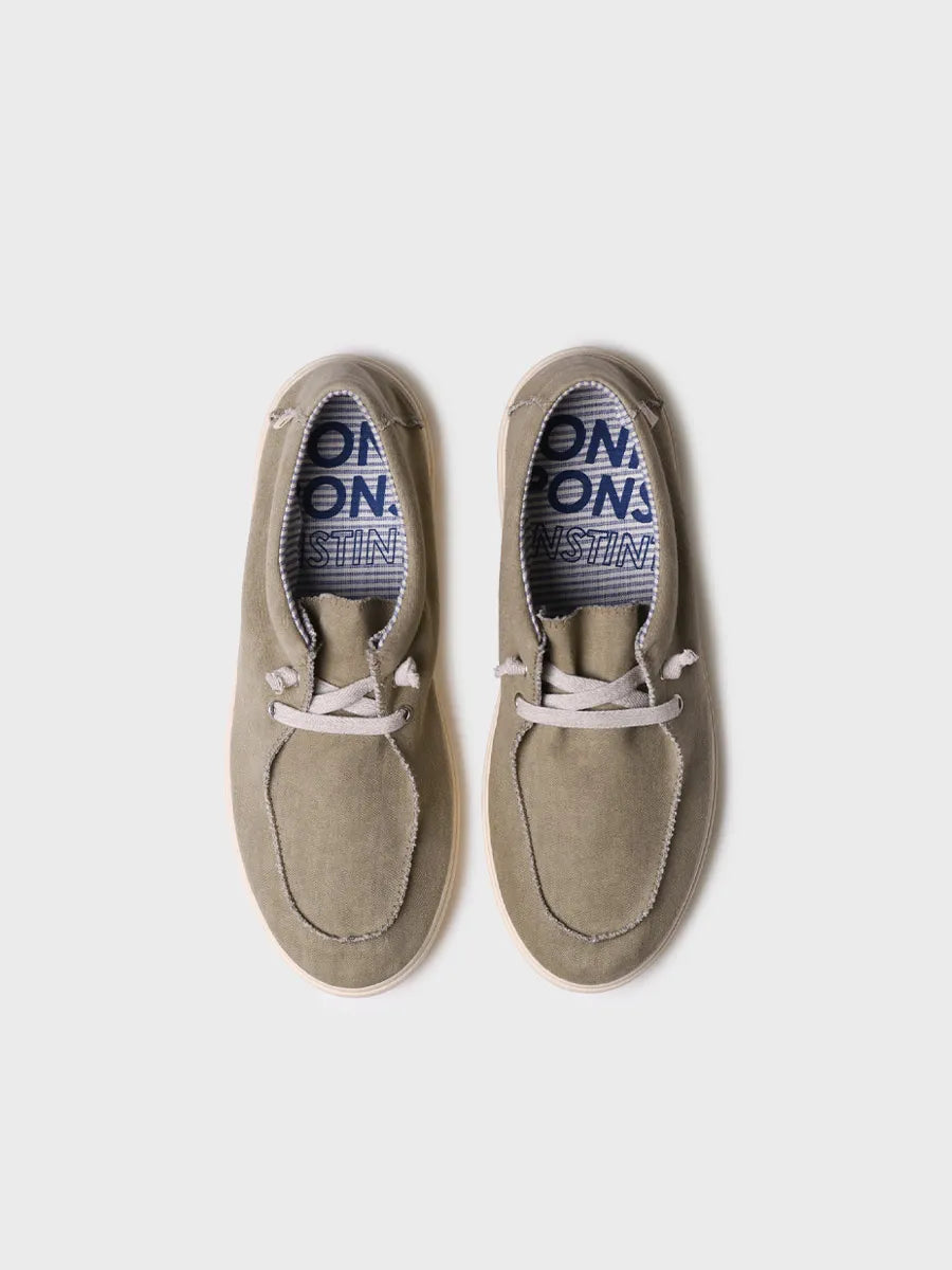 Caspian | Men's Cotton Lace-Up Shoes - Washed Khaki Espadrille-Style Trainers
