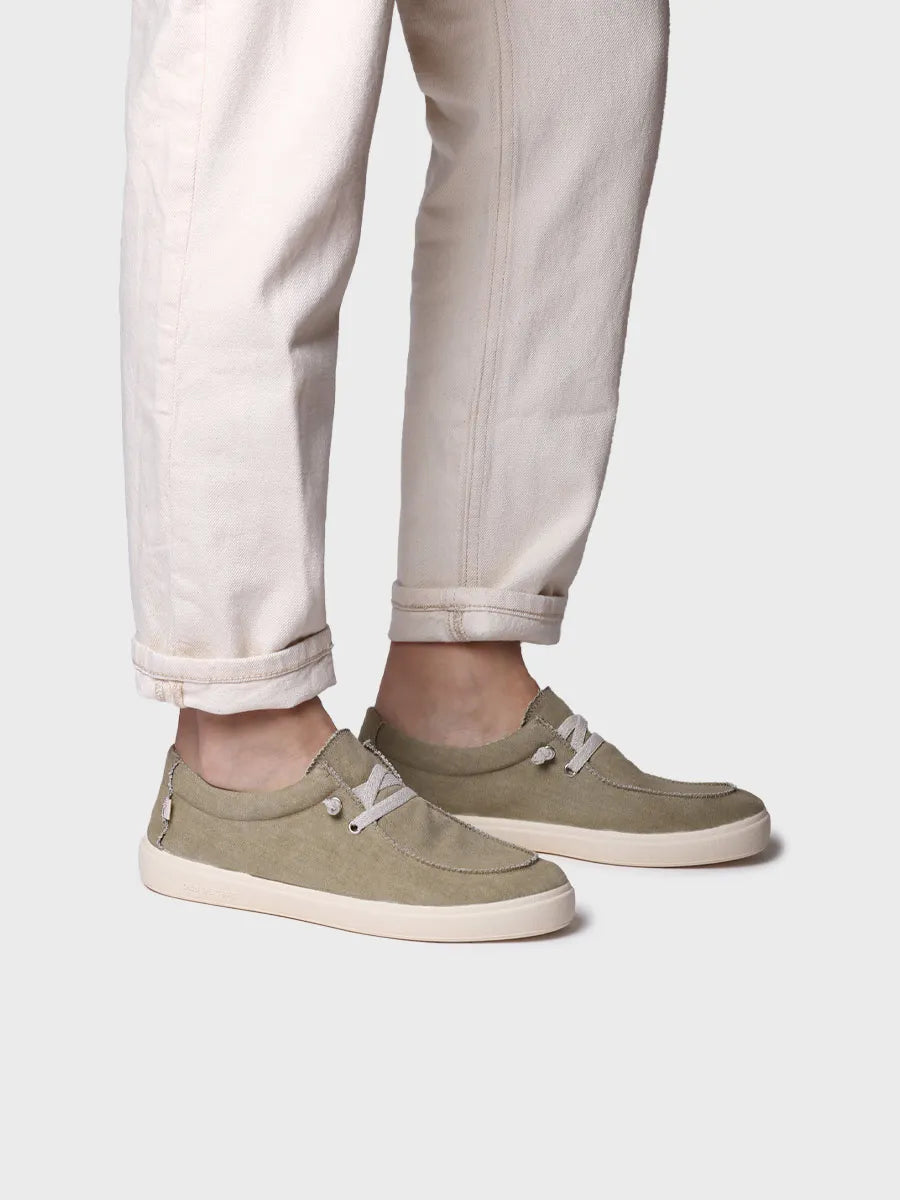 Caspian | Men's Cotton Lace-Up Shoes - Washed Khaki Espadrille-Style Trainers