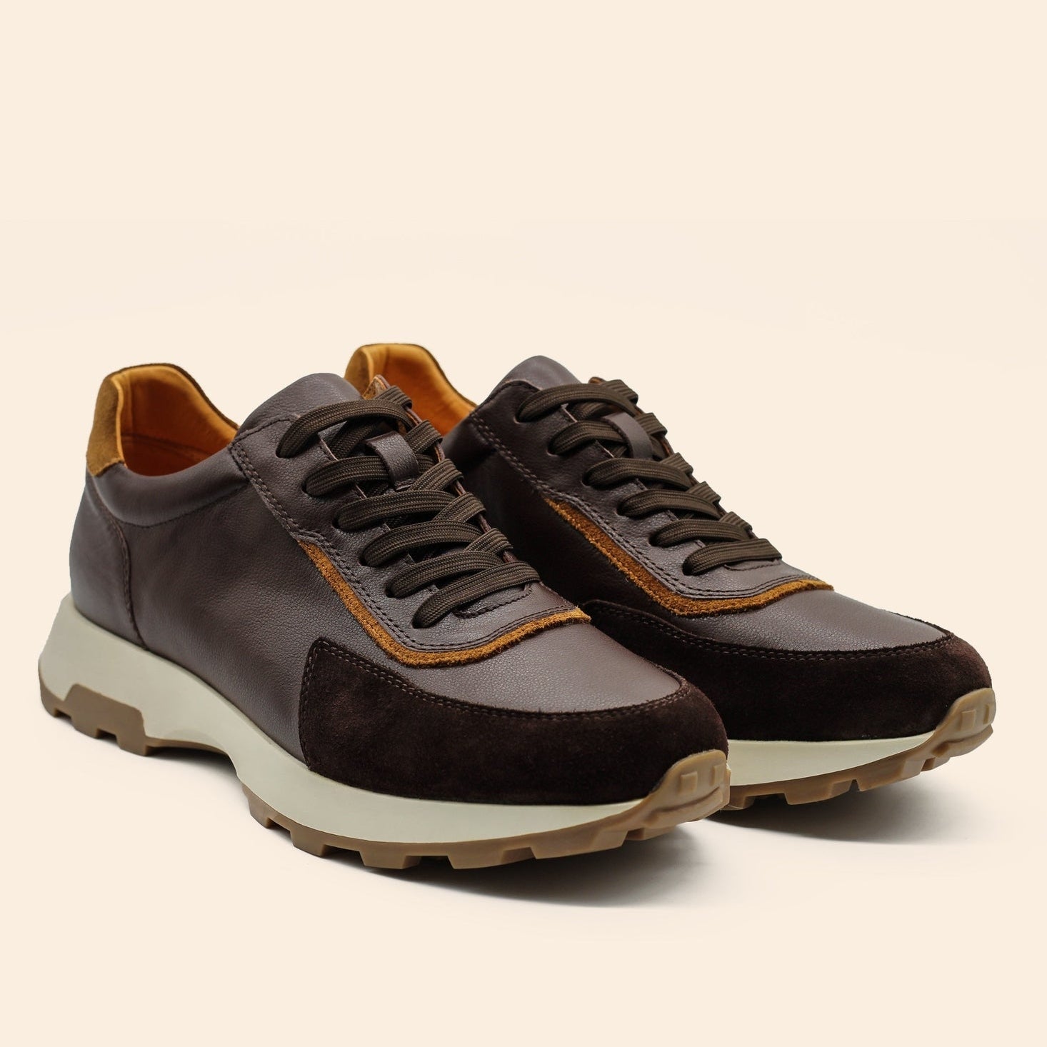 Dominic | Men's faux leather & suede-look Trainers - Lace-Up Cleated Sole Trainers