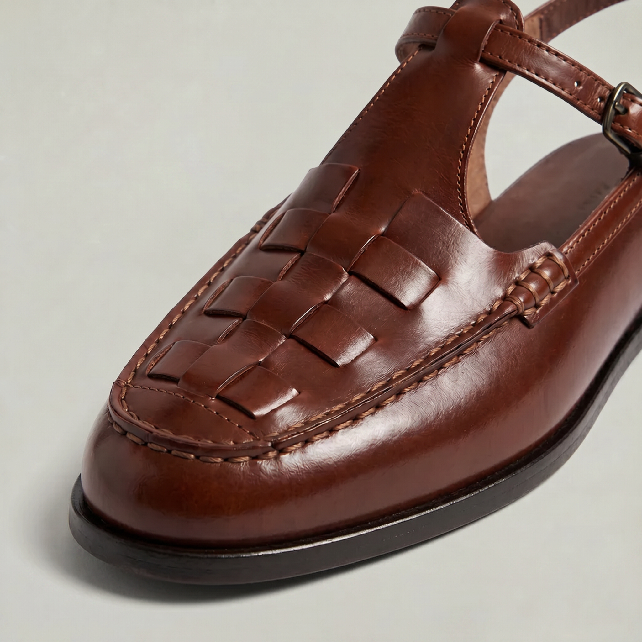 Wren | Women's Woven Leather-look Slingback Sandals - Flat Buckle Closed-Toe Sandals