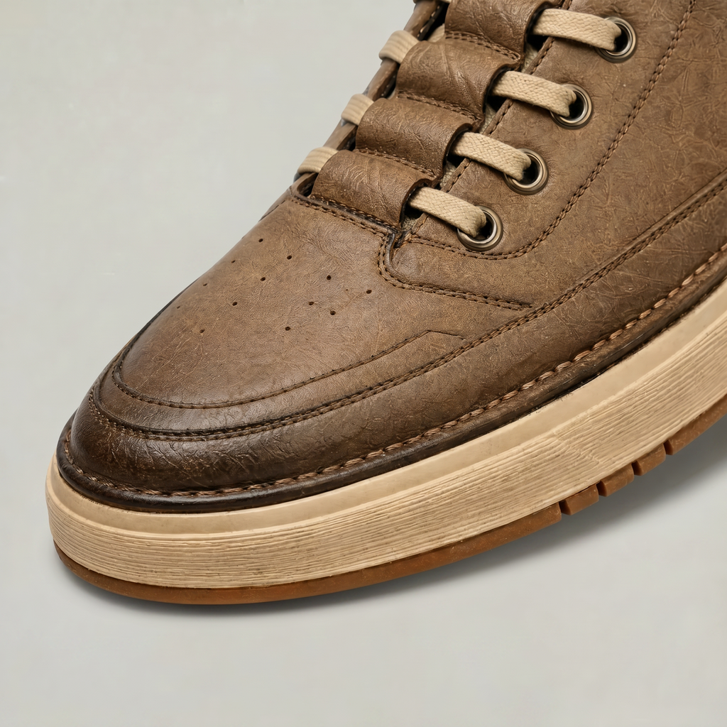 Roland | Men's Leather-Look Lace-Up Trainers - Chunky Sole Low-Top Sneakers