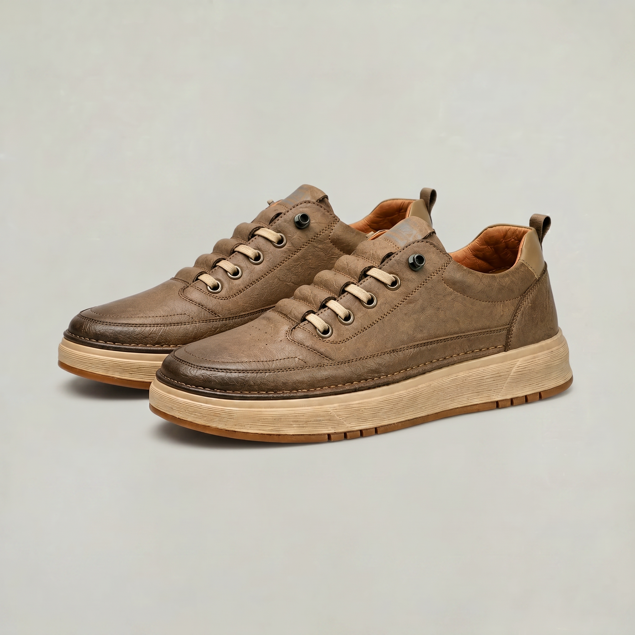 Roland | Men's Leather-Look Lace-Up Trainers - Chunky Sole Low-Top Sneakers