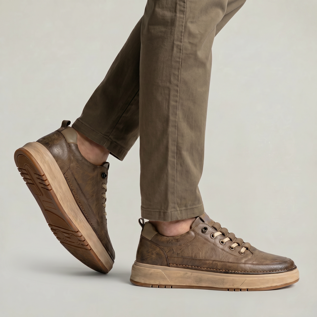 Roland | Men's Leather-Look Lace-Up Trainers - Chunky Sole Low-Top Sneakers