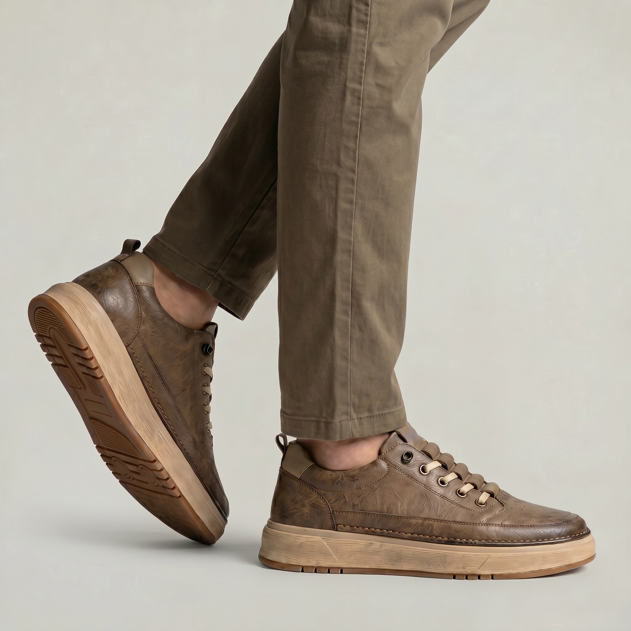 Roland | Men's Leather-Look Lace-Up Trainers - Chunky Sole Low-Top Sneakers